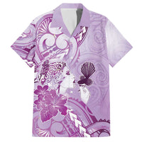Aotearoa Maori Wahine Family Matching Off The Shoulder Long Sleeve Dress and Hawaiian Shirt Fantail Bird Purple Gold Marble LT05 Dad's Shirt - Short Sleeve Purple - Polynesian Pride
