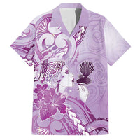Aotearoa Maori Wahine Family Matching Puletasi and Hawaiian Shirt Fantail Bird Purple Gold Marble LT05 Dad's Shirt - Short Sleeve Purple - Polynesian Pride