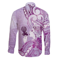 Aotearoa Maori Wahine Family Matching Short Sleeve Bodycon Dress and Hawaiian Shirt Fantail Bird Purple Gold Marble LT05 - Polynesian Pride