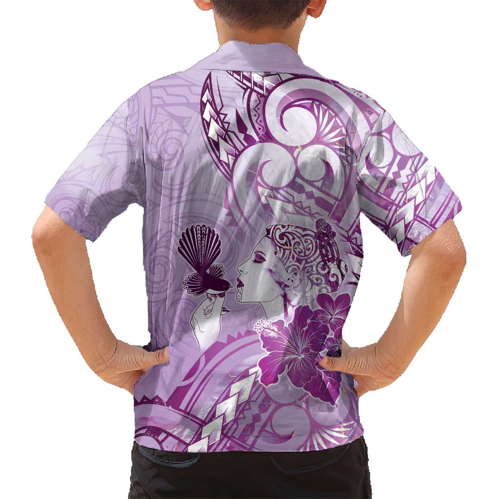 Aotearoa Maori Wahine Family Matching Tank Maxi Dress and Hawaiian Shirt Fantail Bird Purple Gold Marble LT05 - Polynesian Pride