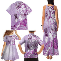 Aotearoa Maori Wahine Family Matching Tank Maxi Dress and Hawaiian Shirt Fantail Bird Purple Gold Marble LT05 - Polynesian Pride