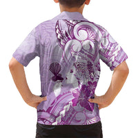 Aotearoa Maori Wahine Hawaiian Shirt Fantail Bird Purple Gold Marble
