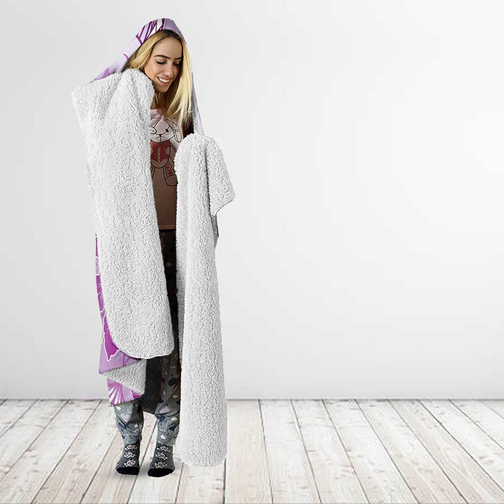 Aotearoa Maori Wahine Hooded Blanket Fantail Bird Purple Gold Marble