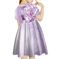 Aotearoa Maori Wahine Kid Short Sleeve Dress Fantail Bird Purple Gold Marble