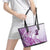Aotearoa Maori Wahine Leather Tote Bag Fantail Bird Purple Gold Marble
