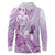 Aotearoa Maori Wahine Long Sleeve Polo Shirt Fantail Bird Purple Gold Marble