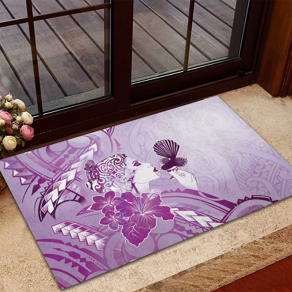 Aotearoa Maori Wahine Rubber Doormat Fantail Bird Purple Gold Marble