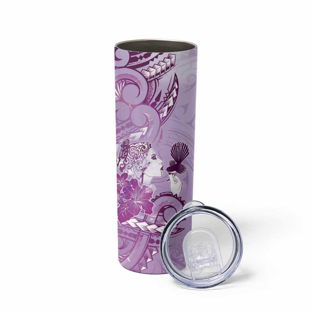 Aotearoa Maori Wahine Skinny Tumbler Fantail Bird Purple Gold Marble LT05 - Polynesian Pride