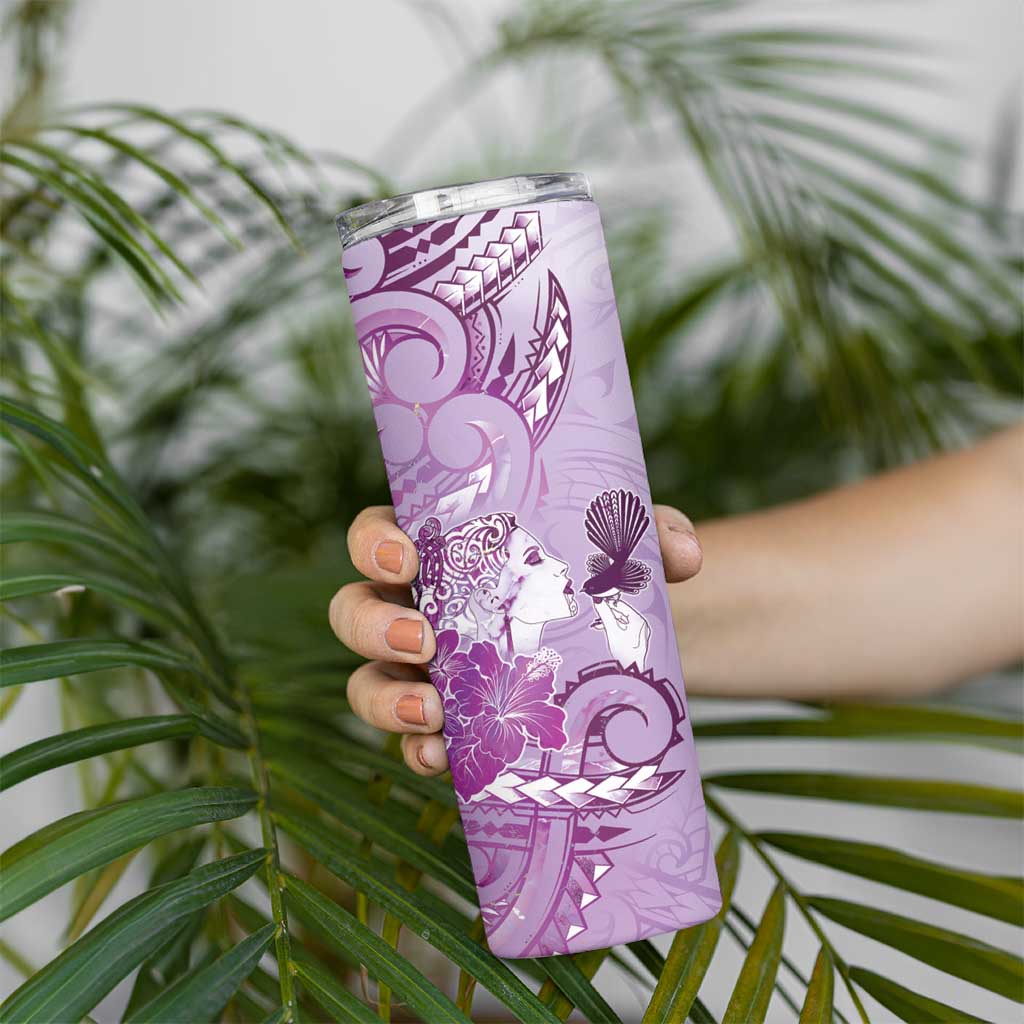 Aotearoa Maori Wahine Skinny Tumbler Fantail Bird Purple Gold Marble LT05 - Polynesian Pride