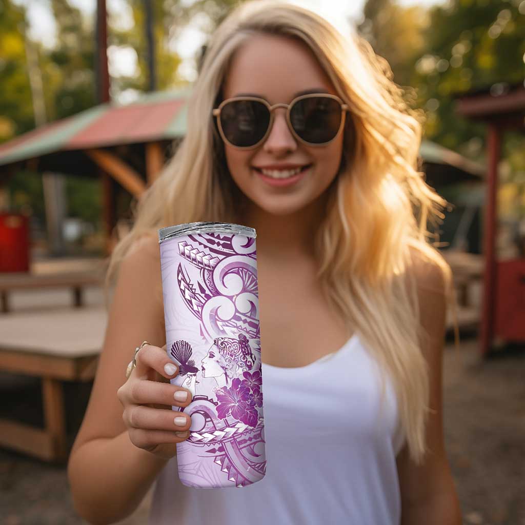 Aotearoa Maori Wahine Skinny Tumbler Fantail Bird Purple Gold Marble LT05 - Polynesian Pride