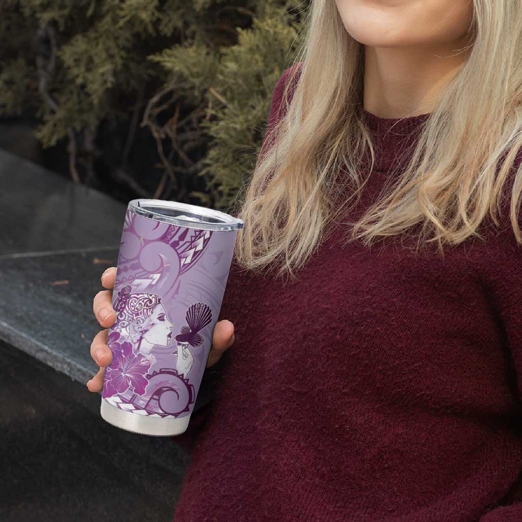 Aotearoa Maori Wahine Tumbler Cup Fantail Bird Purple Gold Marble