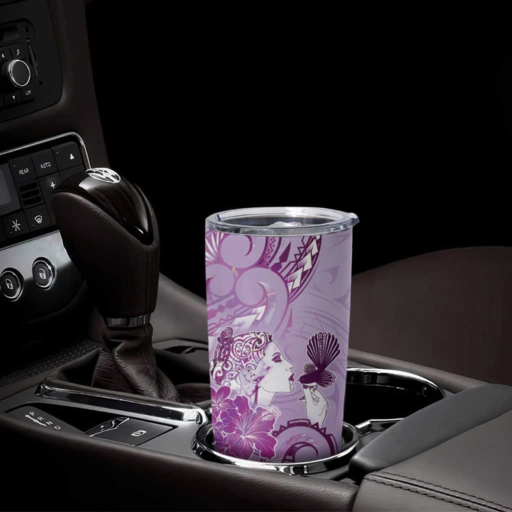 Aotearoa Maori Wahine Tumbler Cup Fantail Bird Purple Gold Marble