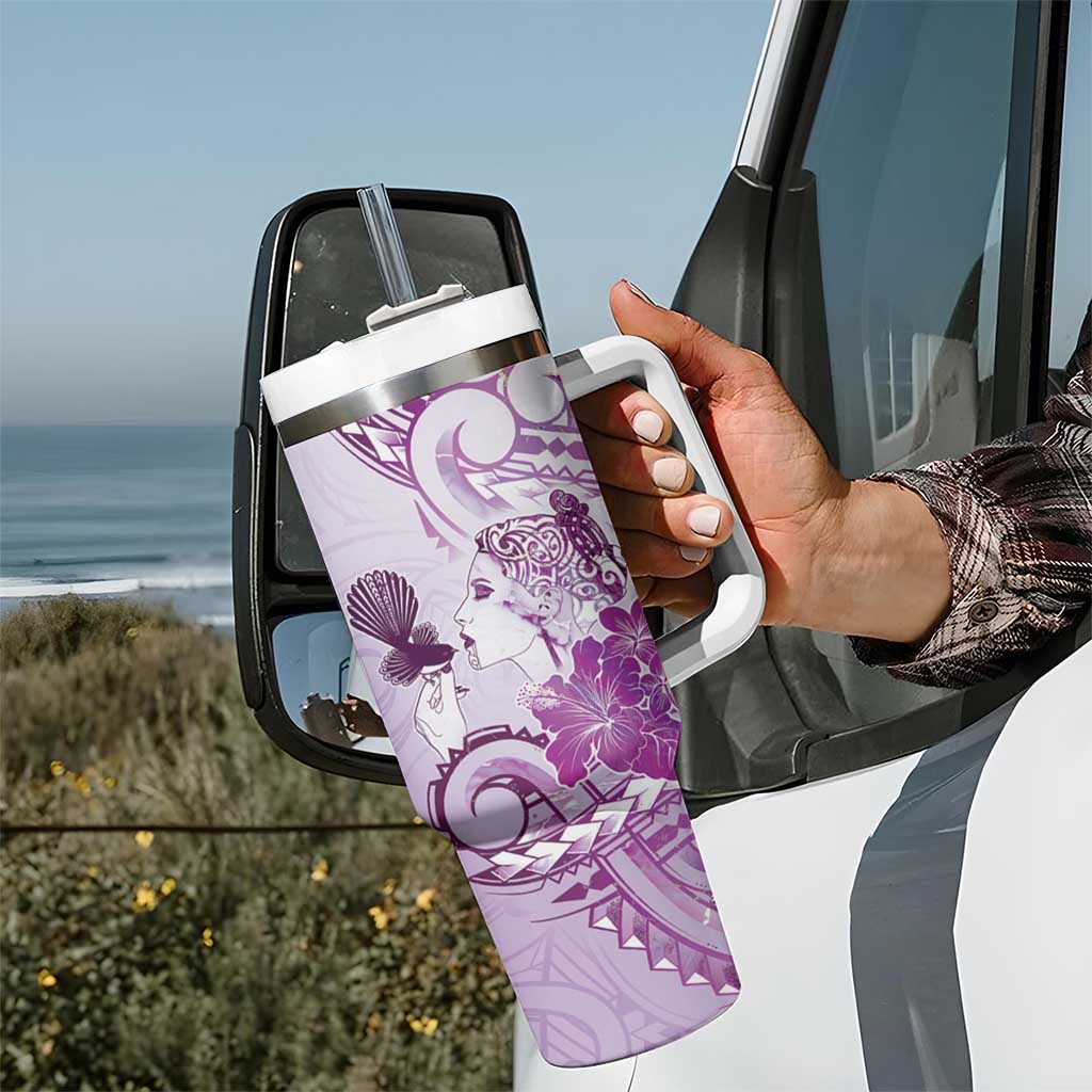Aotearoa Maori Wahine Tumbler With Handle Fantail Bird Purple Gold Marble