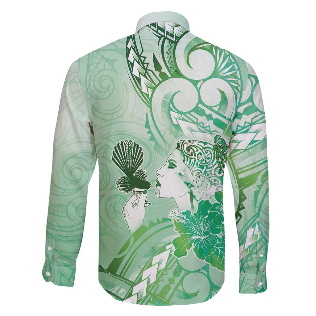 Aotearoa Maori Wahine Family Matching Mermaid Dress and Hawaiian Shirt Fantail Bird Green Gold Marble LT05 - Polynesian Pride