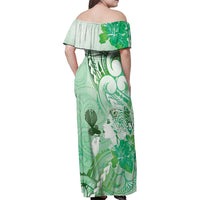Aotearoa Maori Wahine Family Matching Off Shoulder Maxi Dress and Hawaiian Shirt Fantail Bird Green Gold Marble LT05 - Polynesian Pride