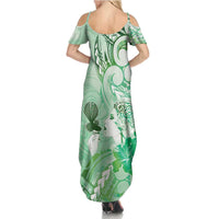 Aotearoa Maori Wahine Family Matching Summer Maxi Dress and Hawaiian Shirt Fantail Bird Green Gold Marble LT05 - Polynesian Pride