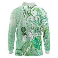 Aotearoa Maori Wahine Long Sleeve Polo Shirt Fantail Bird Green Gold Marble