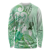 Aotearoa Maori Wahine Long Sleeve Shirt Fantail Bird Green Gold Marble LT05 Unisex Green - Polynesian Pride