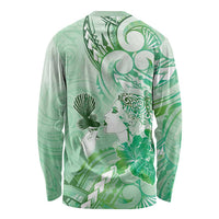Aotearoa Maori Wahine Long Sleeve Shirt Fantail Bird Green Gold Marble LT05 - Polynesian Pride