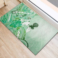 Aotearoa Maori Wahine Rubber Doormat Fantail Bird Green Gold Marble