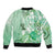 Aotearoa Maori Wahine Sleeve Zip Bomber Jacket Fantail Bird Green Gold Marble