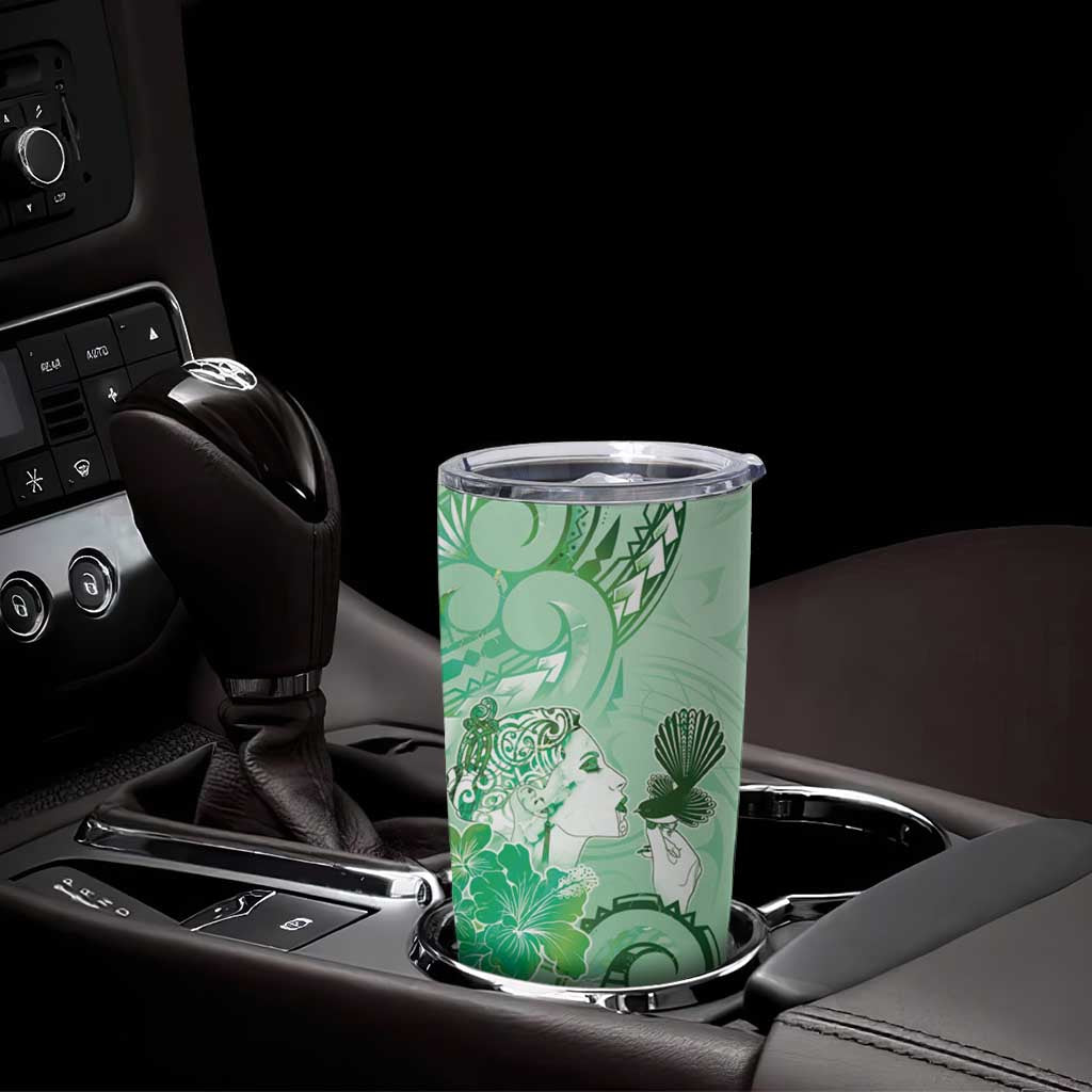 Aotearoa Maori Wahine Tumbler Cup Fantail Bird Green Gold Marble