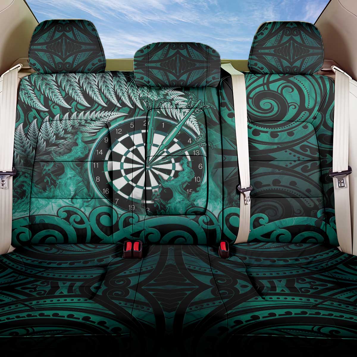 New Zealand Darts Back Car Seat Cover Maori Koru Dartboard Turquoise Flame