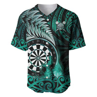 Personalised New Zealand Darts Baseball Jersey Maori Koru Dartboard Turquoise Flame LT05 Turquoise - Polynesian Pride