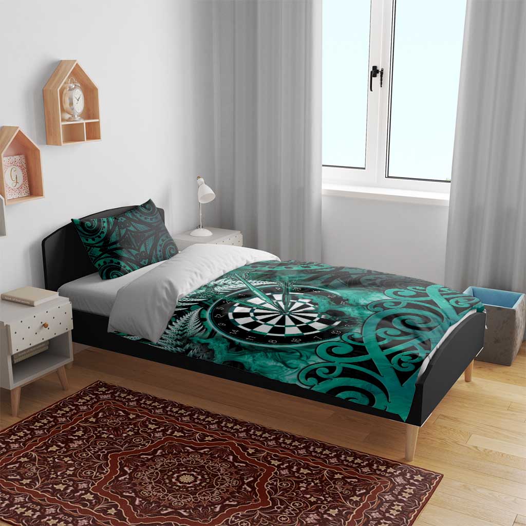 New Zealand Darts Bedding Set Maori Koru Dartboard Turquoise Flame