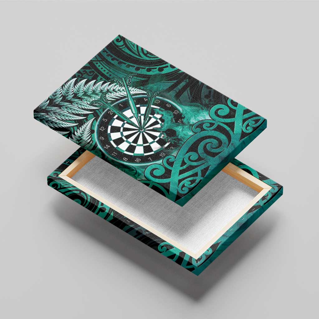 New Zealand Darts Canvas Wall Art Maori Koru Dartboard Turquoise Flame