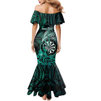 Personalised New Zealand Darts Family Matching Mermaid Dress and Hawaiian Shirt Maori Koru Dartboard Turquoise Flame LT05 - Polynesian Pride