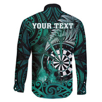 Personalised New Zealand Darts Family Matching Off Shoulder Maxi Dress and Hawaiian Shirt Maori Koru Dartboard Turquoise Flame LT05 - Polynesian Pride