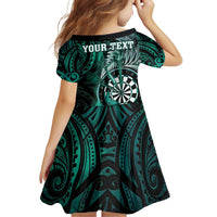 Personalised New Zealand Darts Family Matching Off Shoulder Short Dress and Hawaiian Shirt Maori Koru Dartboard Turquoise Flame LT05 - Polynesian Pride