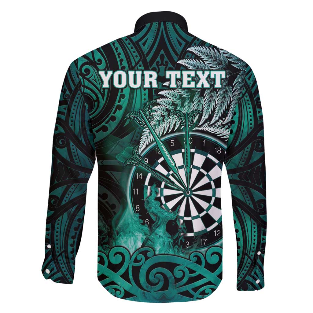 Personalised New Zealand Darts Family Matching Off Shoulder Short Dress and Hawaiian Shirt Maori Koru Dartboard Turquoise Flame LT05 - Polynesian Pride