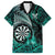 Personalised New Zealand Darts Family Matching Short Sleeve Bodycon Dress and Hawaiian Shirt Maori Koru Dartboard Turquoise Flame