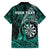 Personalised New Zealand Darts Family Matching Short Sleeve Bodycon Dress and Hawaiian Shirt Maori Koru Dartboard Turquoise Flame
