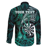 Personalised New Zealand Darts Family Matching Short Sleeve Bodycon Dress and Hawaiian Shirt Maori Koru Dartboard Turquoise Flame LT05 - Polynesian Pride