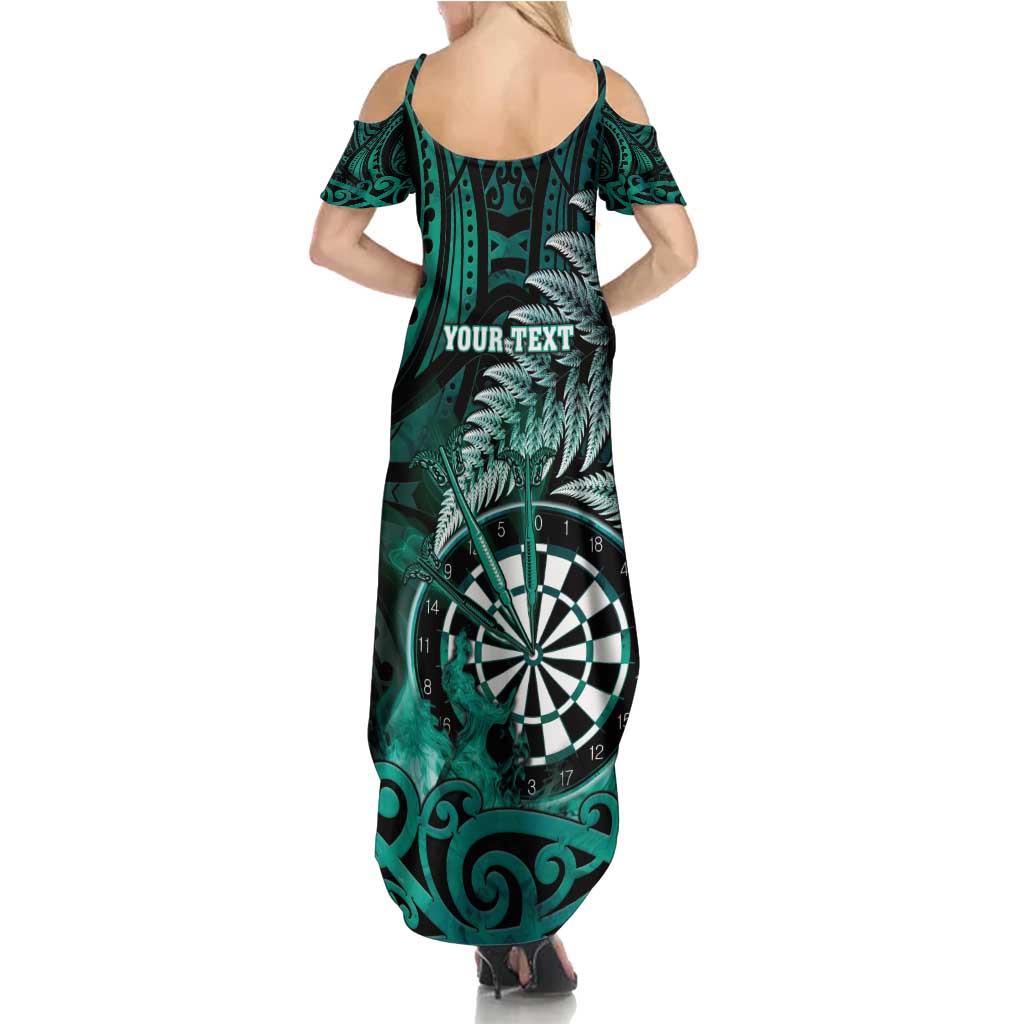 Personalised New Zealand Darts Family Matching Summer Maxi Dress and Hawaiian Shirt Maori Koru Dartboard Turquoise Flame LT05 - Polynesian Pride