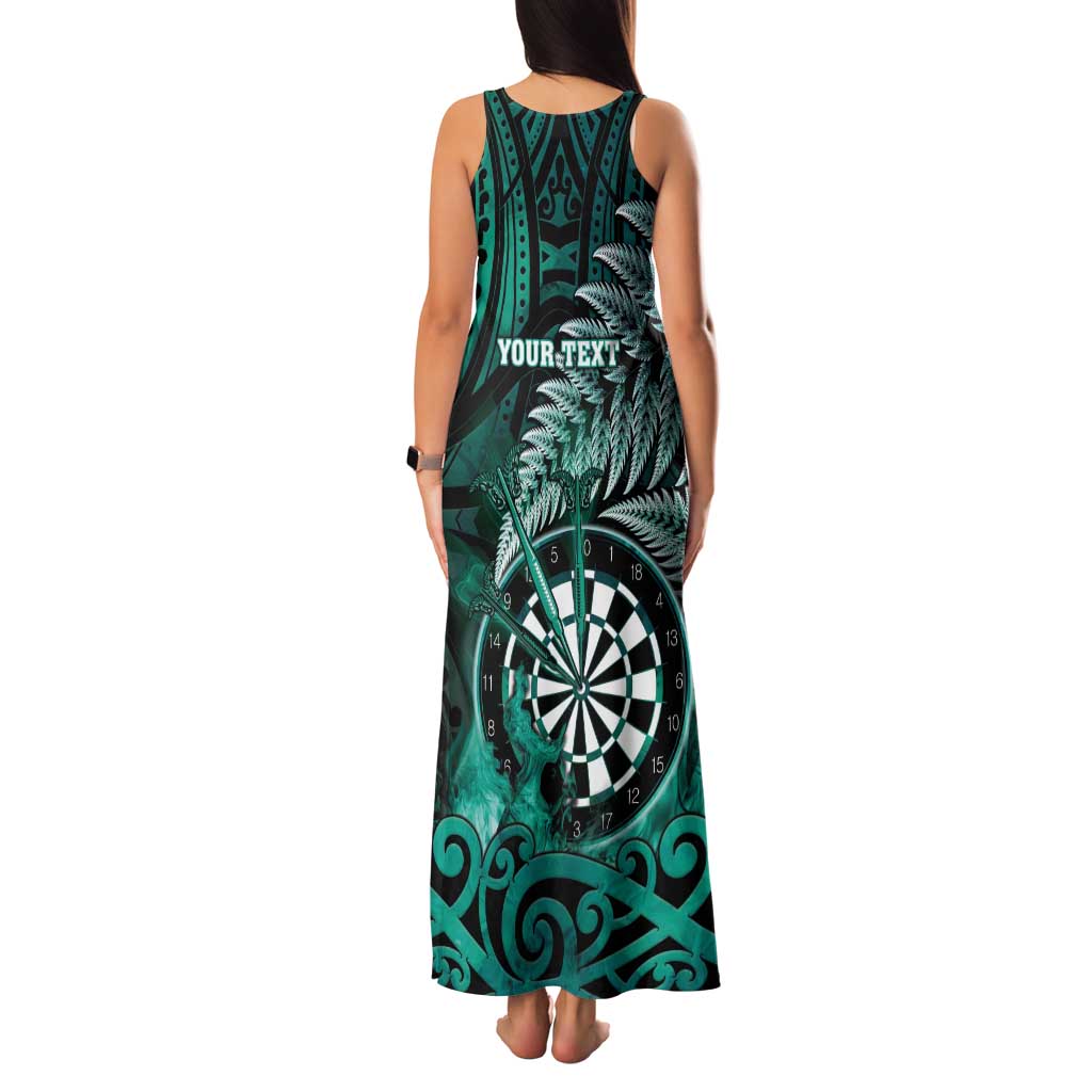 Personalised New Zealand Darts Family Matching Tank Maxi Dress and Hawaiian Shirt Maori Koru Dartboard Turquoise Flame LT05 - Polynesian Pride