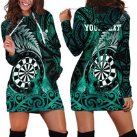 Personalised New Zealand Darts Hoodie Dress Maori Koru Dartboard Turquoise Flame