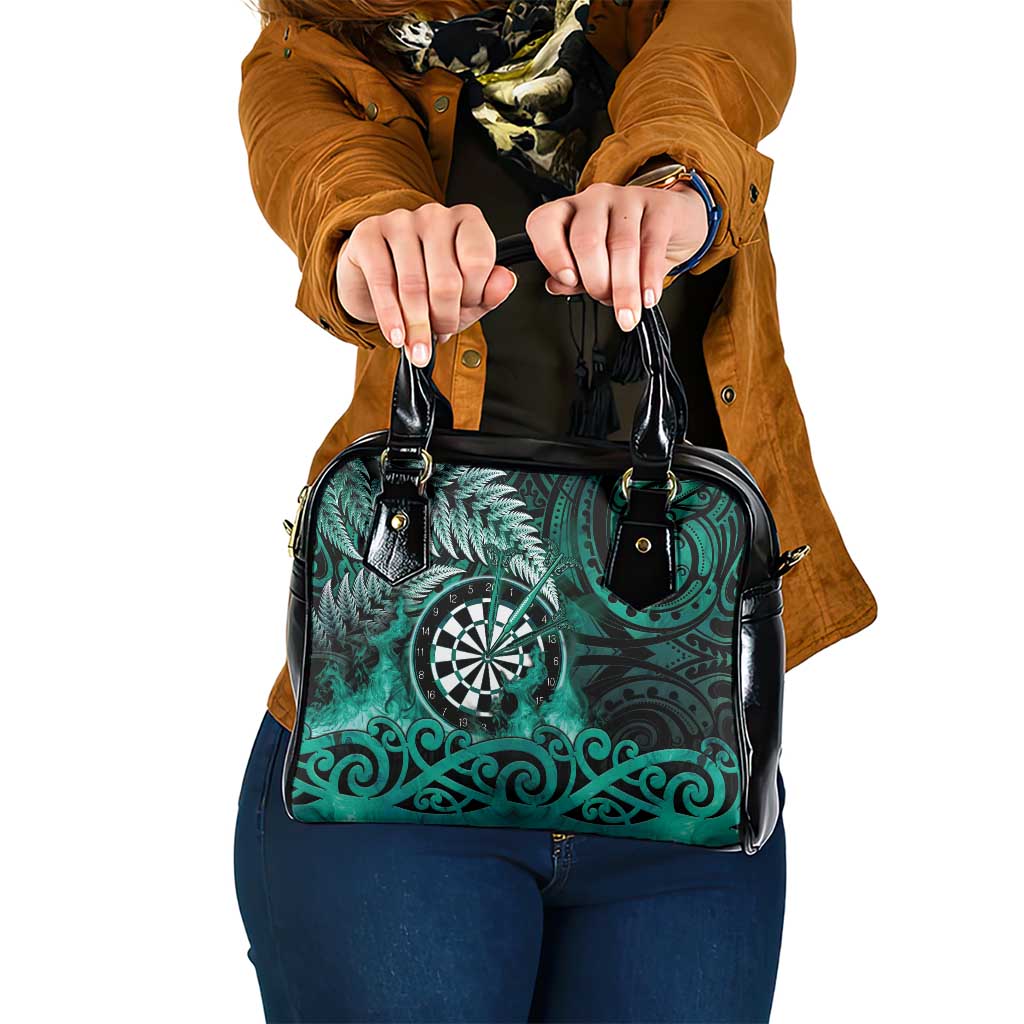 New Zealand Darts Shoulder Handbag Maori Koru Dartboard Turquoise Flame