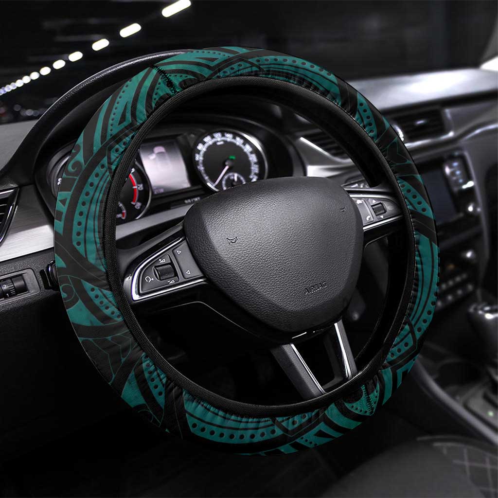 New Zealand Darts Steering Wheel Cover Maori Koru Dartboard Turquoise Flame LT05 Universal Fit Turquoise - Polynesian Pride