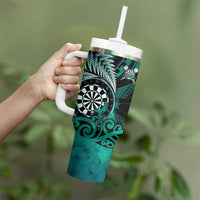 Personalised New Zealand Darts Tumbler With Handle Maori Koru Dartboard Turquoise Flame