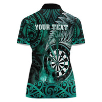 Personalised New Zealand Darts Women Polo Shirt Maori Koru Dartboard Turquoise Flame