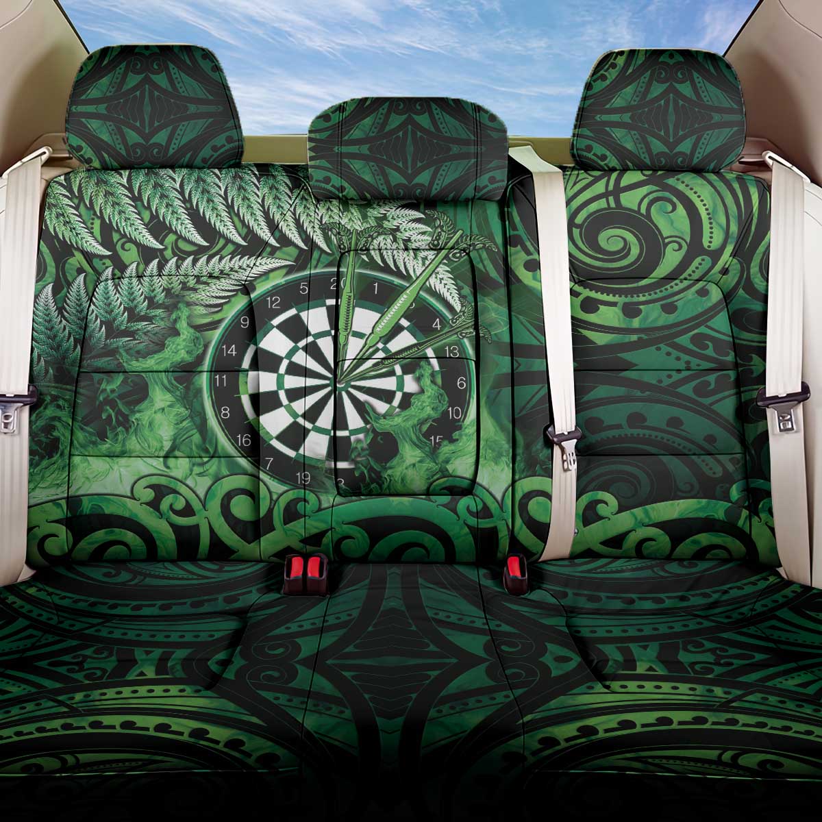 New Zealand Darts Back Car Seat Cover Maori Koru Dartboard Green Flame