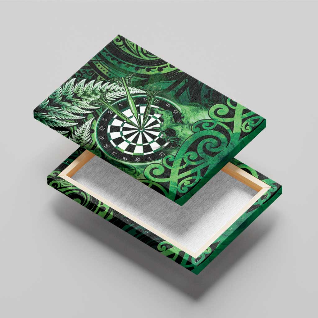 New Zealand Darts Canvas Wall Art Maori Koru Dartboard Green Flame