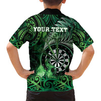 Personalised New Zealand Darts Family Matching Long Sleeve Bodycon Dress and Hawaiian Shirt Maori Koru Dartboard Green Flame LT05 - Polynesian Pride