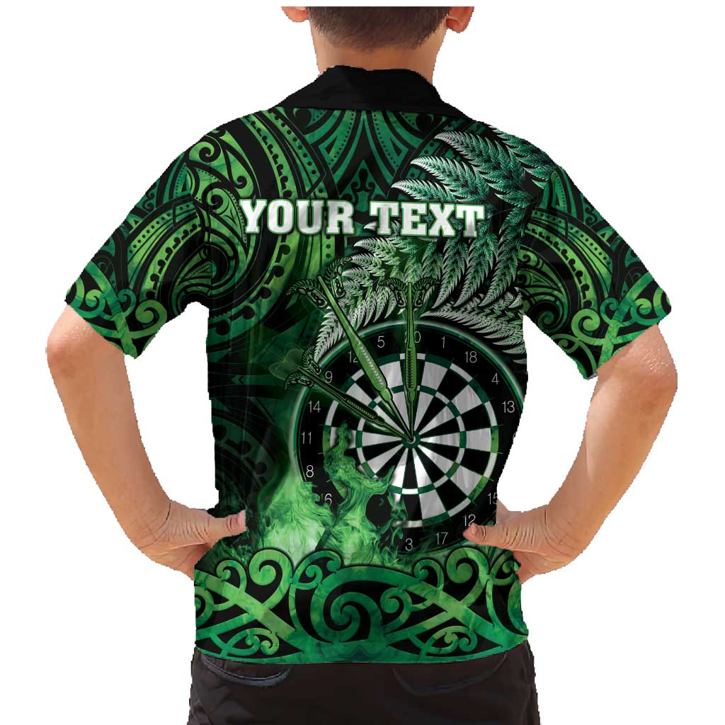 Personalised New Zealand Darts Family Matching Mermaid Dress and Hawaiian Shirt Maori Koru Dartboard Green Flame LT05 - Polynesian Pride