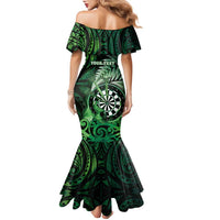 Personalised New Zealand Darts Family Matching Mermaid Dress and Hawaiian Shirt Maori Koru Dartboard Green Flame LT05 - Polynesian Pride