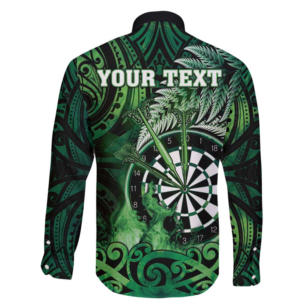 Personalised New Zealand Darts Family Matching Off Shoulder Short Dress and Hawaiian Shirt Maori Koru Dartboard Green Flame LT05 - Polynesian Pride